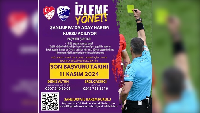 Şanlıurfa’da Aday Hakem Kursu Açılıyor