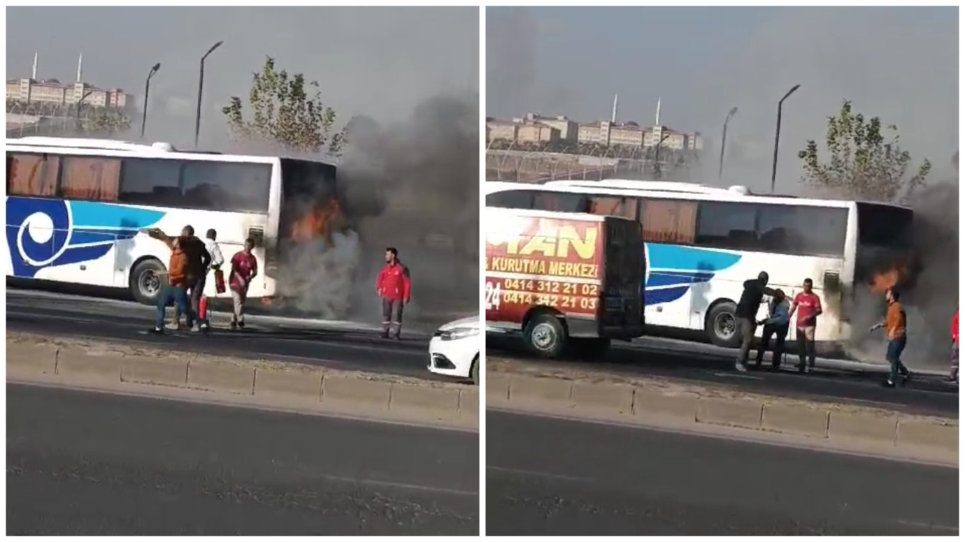 Şanlıurfa'da yolcu otobüsü cayır cayır yandı