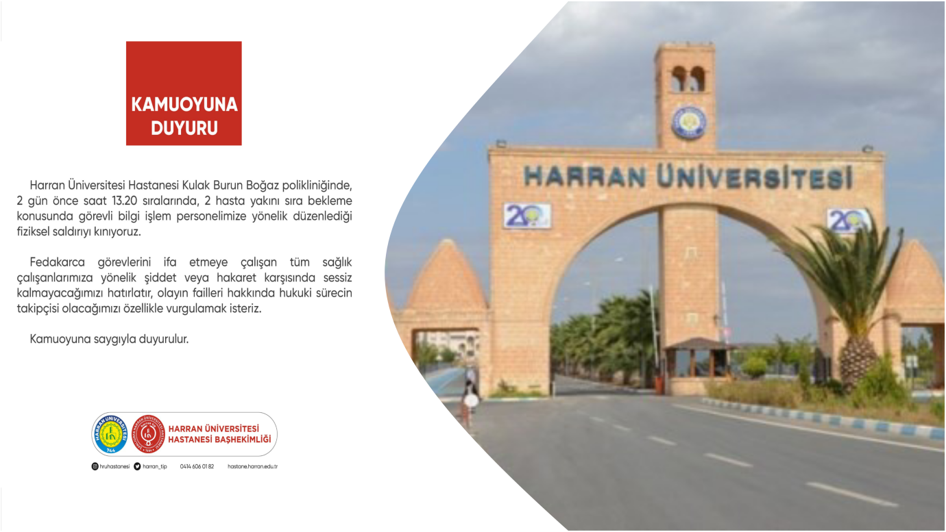 Harran Üniversitesi Hastanesi'nde Sağlık Çalışanına Yönelik Saldırı Kınandı