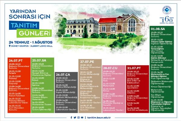 Boğaziçi Üniversitesi Tanıtım Günleri 24 Temmuz-1 Ağustos tarihlerinde gerçekleşecek