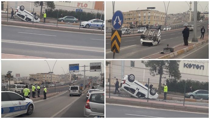 Direksiyon hakimiyetini kaybeden sürücü takla attı