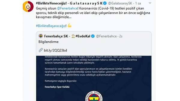 Galatasaray'dan Fenerbahçe'ye geçmiş olsun mesajı